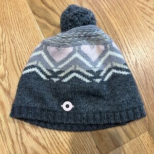 Kari Traa Gray and Pink Knit Pom-Pom Hat